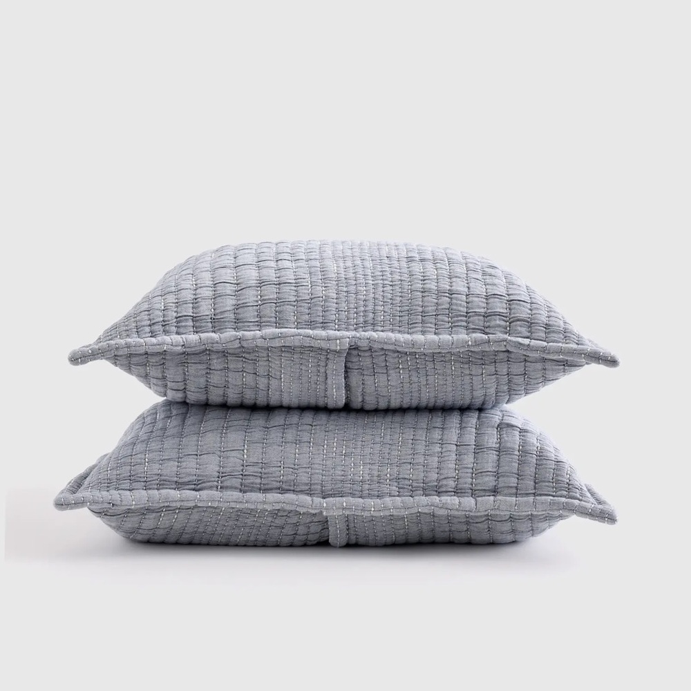 QUINCE Organic Cotton Channel Stitch Sham Set Standard Blue 7062